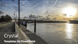  Presentation with cityscape - Presentation theme having arles-cityscape-on-rhone-river background and a gray colored foreground