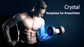  Presentation with arm anatomy - Slide deck featuring arm anatomy - fit athlete lifting weight background and a  colored foreground