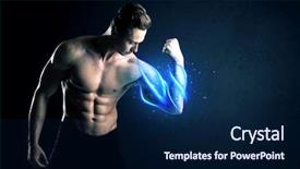  Presentation with arm anatomy - PPT theme enhanced with arm anatomy - fit athlete lifting weight background and a navy blue colored foreground