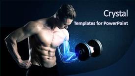  Presentation with arm anatomy - Slide set featuring arm anatomy - fit athlete lifting weight background and a navy blue colored foreground