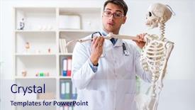  Presentation with skeleton - Colorful presentation theme enhanced with arm anatomy - yong male doctor with skeleton backdrop and a  colored foreground