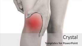  Presentation with arm anatomy - PPT theme featuring arm anatomy - young woman with knee pain background and a light gray colored foreground