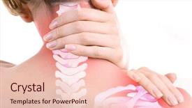  Presentation with anatomy neck - PPT layouts with arm anatomy - young woman with neck pain background and a lemonade colored foreground