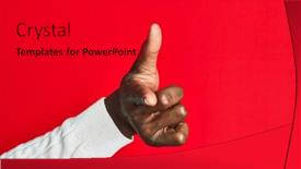  Presentation with forefinger - Cool new slide deck with arm-and-hand-of-african backdrop and a dark gray colored foreground