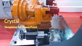  Presentation with robotic arm - Slide deck having arm for metal welding operations background and a tawny brown colored foreground