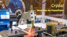  Presentation with robotic arm - Colorful presentation theme enhanced with arm for metal welding operations backdrop and a tawny brown colored foreground