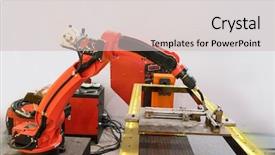 Presentation with robotic arm - Colorful PPT layouts enhanced with arm for metal welding operations backdrop and a soft green colored foreground
