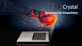  Presentation with laptop screen frame - Cool new presentation design with arm hitting strongly laptop screen backdrop and a  colored foreground