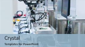  Presentation with robotic - Presentation featuring arm machine tool at industrial background and a light blue colored foreground