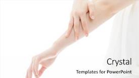  Presentation with pain - Cool new slides with arm pain - beautiful young woman hands backdrop and a white colored foreground