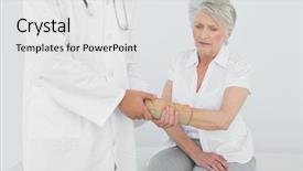  Presentation with medical law interview - PPT theme featuring arm pain - male physiotherapist examining a senior background and a white colored foreground