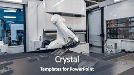  Presentation with robotic arm - Colorful presentation design enhanced with arm production lines modern industrial backdrop and a dark gray colored foreground