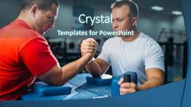  Presentation with battle - PPT theme consisting of arm wrestlers prepares for battle background and a ocean colored foreground