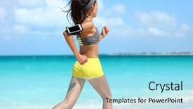  Presentation with smartphone app - PPT layouts featuring armband holder for music listening background and a arctic colored foreground