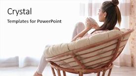  Presentation with coffee - Audience pleasing presentation theme consisting of armchair and drinking coffee backdrop and a white colored foreground