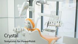  Presentation with dentistry - Colorful slide set enhanced with armchair and other equipment necessary backdrop and a  colored foreground