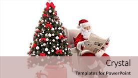  Presentation with santa - Audience pleasing PPT theme consisting of armchair and reading a newspaper backdrop and a coral colored foreground