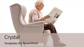  Presentation with shot - Slide deck enhanced with armchair and reading a newspaper background and a mint green colored foreground