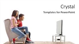  Presentation with television watching - PPT layouts enhanced with armchair and watching television background and a white colored foreground