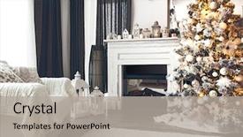  Presentation with winter scene - Theme featuring armchair with blanket cozy winter background and a light gray colored foreground