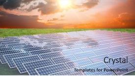  Presentation with solar panels - PPT theme consisting of arme nucl aire - solar panels against grass background and a light blue colored foreground