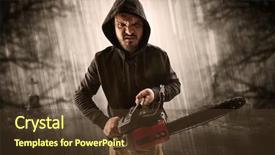  Presentation with abandoned - Colorful slide set enhanced with armed aggressive hunter in abandoned backdrop and a tawny brown colored foreground