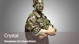  Presentation with africa jungle - Cool new PPT theme with army mission - portrait of young soldier backdrop and a gray colored foreground