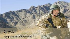  Presentation with telephone - Slide deck featuring comunicacion militar - middle aged soldier using telephone background and a coral colored foreground