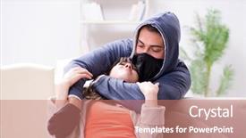  Presentation with man and woman - Cool new PPT theme with armed man assaulting young woman backdrop and a coral colored foreground
