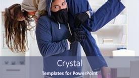  Presentation with man vs woman - Cool new theme with thief terrorism violence burglar burglary - armed man assaulting young woman backdrop and a ocean colored foreground