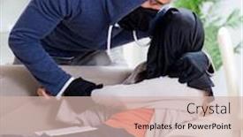  Presentation with man joined woman - Slide set consisting of thief terrorism violence burglar burglary - armed man assaulting young woman background and a soft green colored foreground