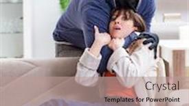 Presentation with man woman - PPT theme having armed-man-assaulting-young-woman background and a coral colored foreground