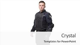  Presentation with police - Cool new PPT theme with armed police officer isolated backdrop and a white colored foreground