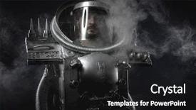  Presentation with space suit - Amazing slide set having armed with a laser gun backdrop and a dark gray colored foreground