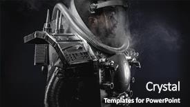  Presentation with space suit - Slide deck with armed with a laser gun background and a black colored foreground