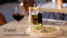  Presentation with pizza - Presentation theme enhanced with armenia - pizza and glass of red background and a coral colored foreground