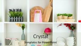  Presentation with tableware - Amazing slide set having beautiful white shelves with tableware and decor backdrop and a soft green colored foreground