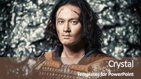  Presentation with warrior - Presentation theme featuring armor holding sword historical character background and a tawny brown colored foreground