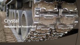  Presentation with tracks - Colorful slides enhanced with armored vehicle - crawler tracks of military tank backdrop and a gray colored foreground