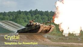  Presentation with aquaculture hatchery tank - Colorful presentation theme enhanced with armored vehicle - shooting russian tank t-90 photo backdrop and a coral colored foreground