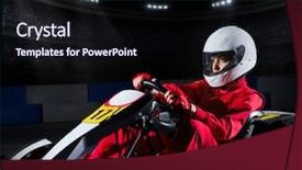  Presentation with group of three young girl - Audience pleasing slide set consisting of armored vehicle - young girl karting racer backdrop and a wine colored foreground