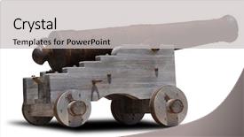  Presentation with cans canned tuna isolated - Amazing presentation theme having armory - ancient cannon on wheels isolated backdrop and a light gray colored foreground