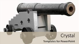  Presentation with iron - Presentation theme having armory - old iron cannon isolated background and a mint green colored foreground
