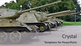  Presentation with second world war - Presentation theme with armory - russian second world war monument background and a light gray colored foreground