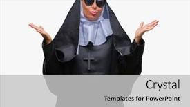  Presentation with nun - Slide deck enhanced with arms and hands raised doubt background and a light gray colored foreground