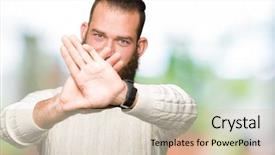  Presentation with young man wearing a hat - Slide set featuring arms and palms doing negative background and a  colored foreground