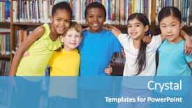  Presentation with library - Slide set enhanced with arms around in the library background and a teal colored foreground