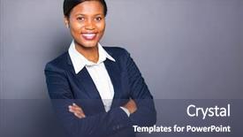  Presentation with black woman - Slide deck having arms crossed against black background background and a ocean colored foreground