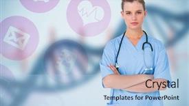  Presentation with medical dna - PPT layouts having arms crossed against blue medical background and a light blue colored foreground