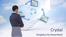  Presentation with wooden cross against the sky - Amazing PPT theme having arms crossed against steps leading backdrop and a sky blue colored foreground